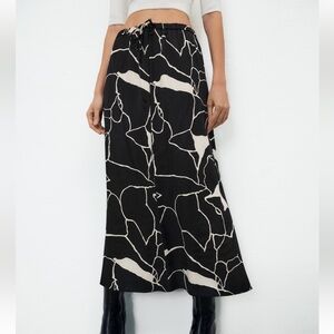 Zara drawstring silk midi skirt